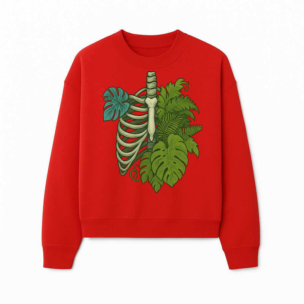 Botanical Skull and Ribcage Art Print | Nature-Inspired Home Decor | Unique Skeleton Illustration with Tropical Leaves - Sweatshirt 1758473805897.jpg