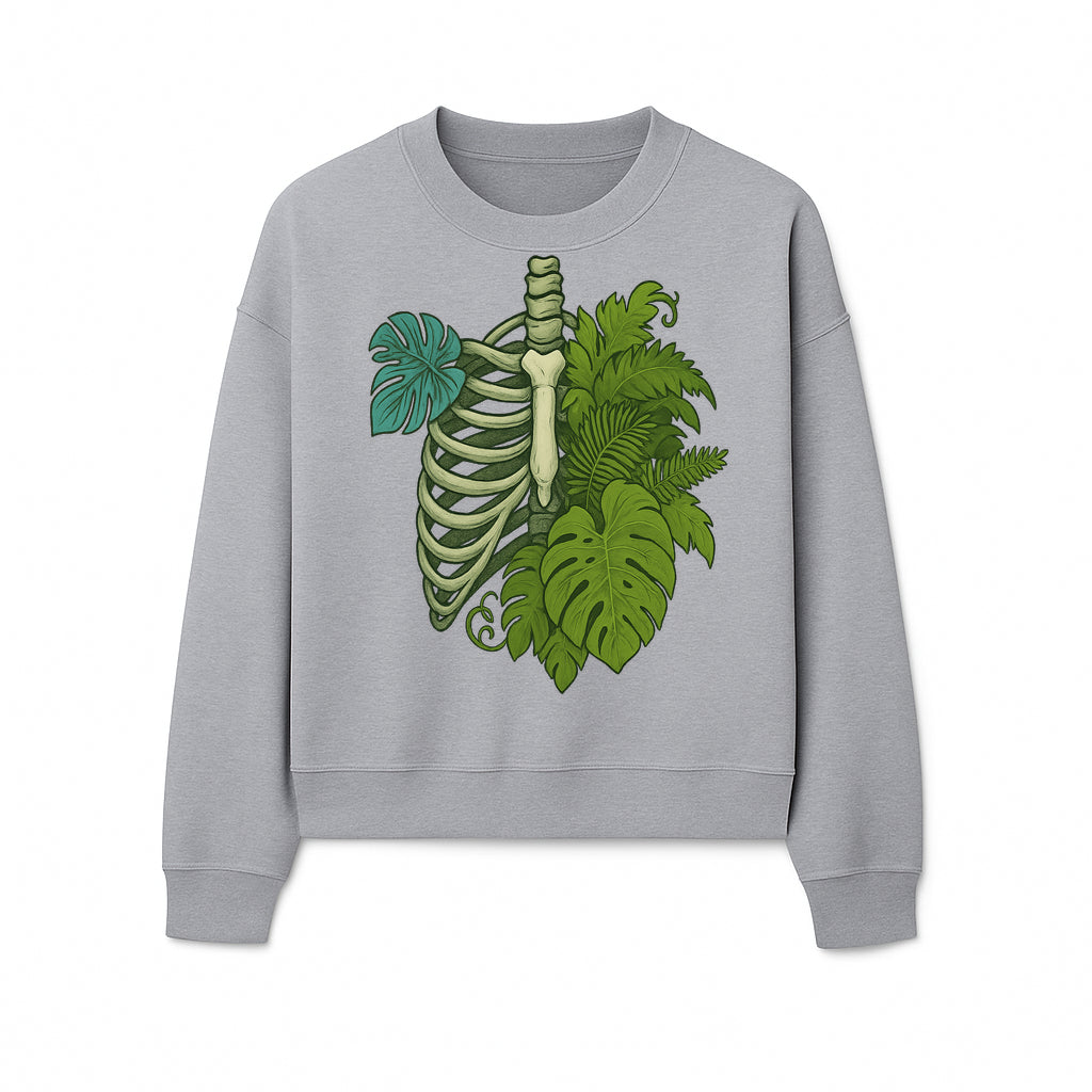 Botanical Skull and Ribcage Art Print | Nature-Inspired Home Decor | Unique Skeleton Illustration with Tropical Leaves - Sweatshirt 1758473806037.jpg