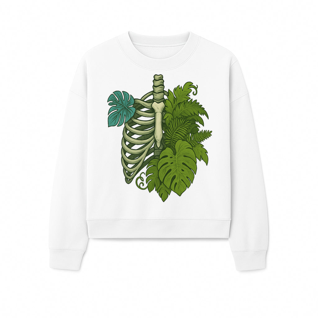 Botanical Skull and Ribcage Art Print | Nature-Inspired Home Decor | Unique Skeleton Illustration with Tropical Leaves - Sweatshirt 1758473806186.jpg
