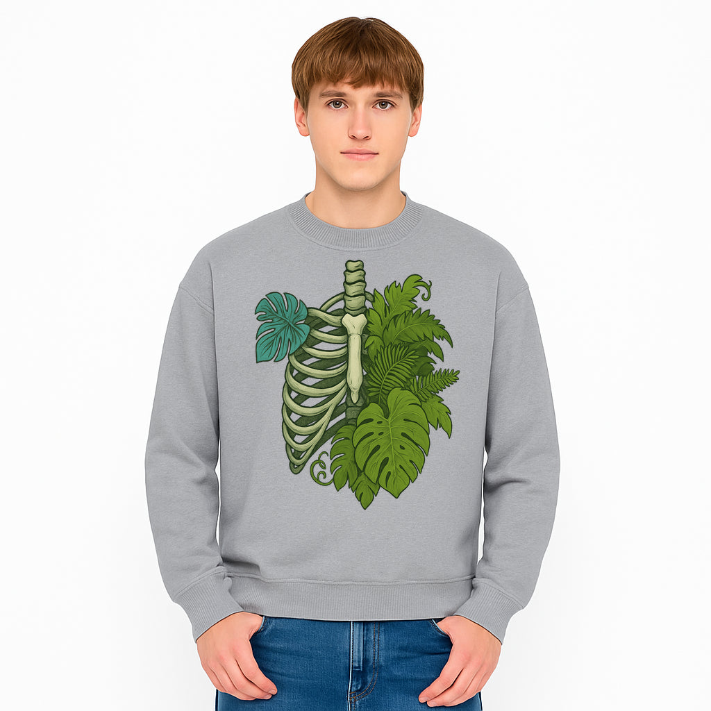 Botanical Skull and Ribcage Art Print | Nature-Inspired Home Decor | Unique Skeleton Illustration with Tropical Leaves - Sweatshirt 1758473807320.jpg
