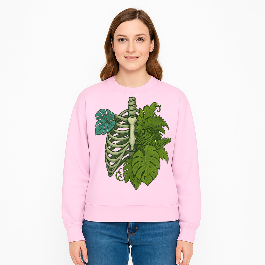 Botanical Skull and Ribcage Art Print | Nature-Inspired Home Decor | Unique Skeleton Illustration with Tropical Leaves - Sweatshirt 1758473807453.jpg
