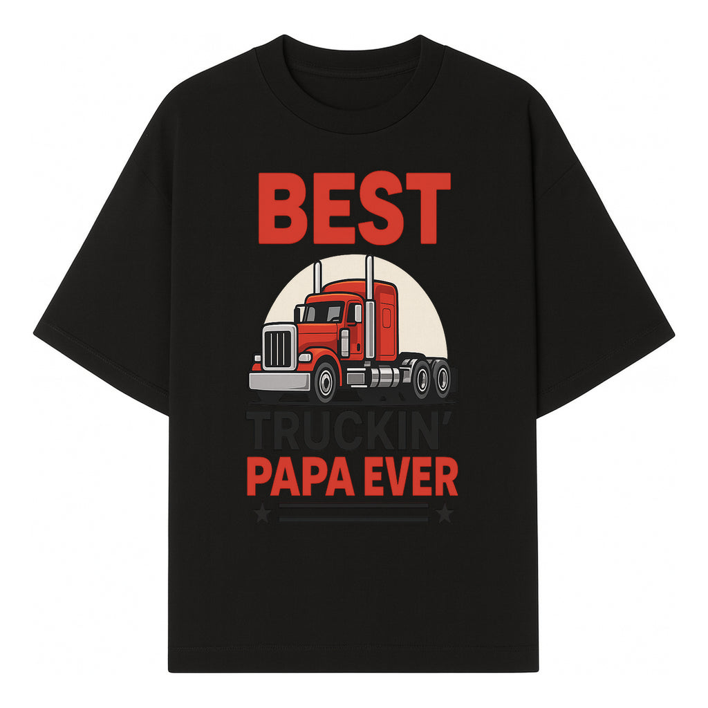 Best Truckin' Papa Ever T-Shirt | Gift for Truck Drivers | Father's Day Apparel | Red Truck Graphic Tee - T-shirt 1758556405709.jpg
