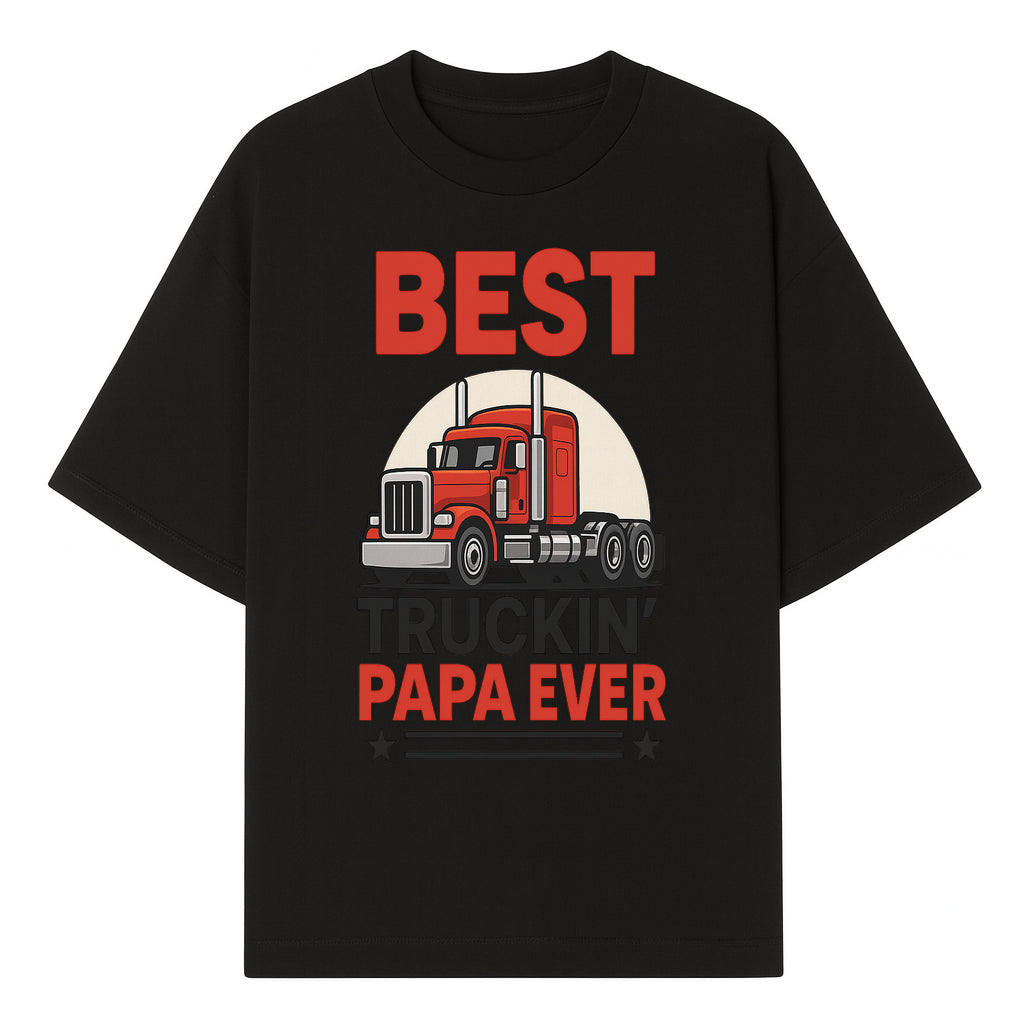 Best Truckin' Papa Ever T-Shirt | Gift for Truck Drivers | Father's Day Apparel | Red Truck Graphic Tee - T-shirt 1758556405709.jpg