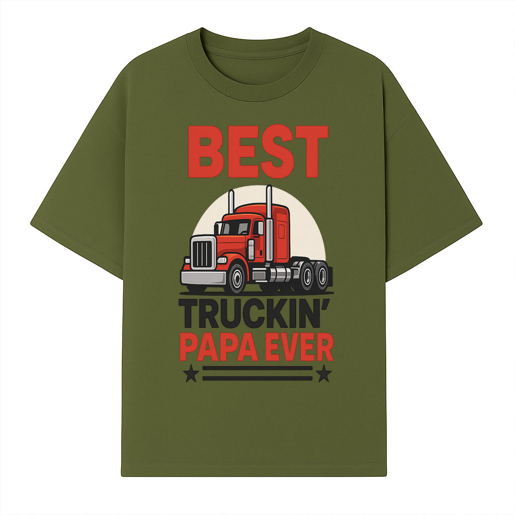 Best Truckin' Papa Ever T-Shirt | Gift for Truck Drivers | Father's Day Apparel | Red Truck Graphic Tee - T-shirt 1758556405967.jpg