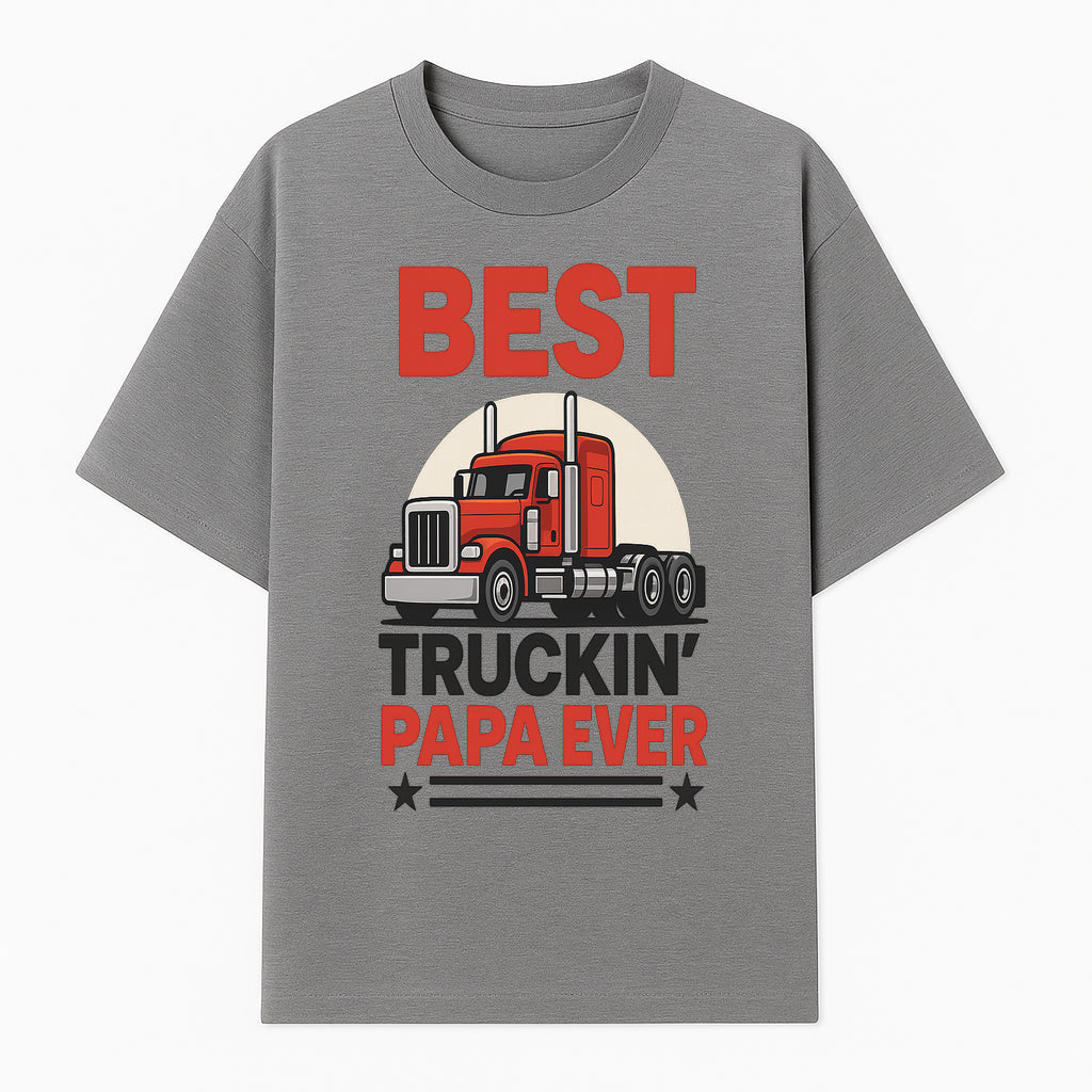 Best Truckin' Papa Ever T-Shirt | Gift for Truck Drivers | Father's Day Apparel | Red Truck Graphic Tee - T-shirt 1758556406098.jpg
