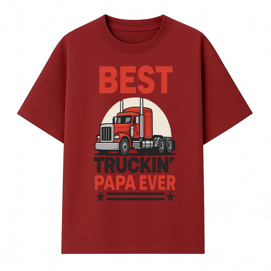 Best Truckin' Papa Ever T-Shirt | Gift for Truck Drivers | Father's Day Apparel | Red Truck Graphic Tee - T-shirt 1758556406524.jpg