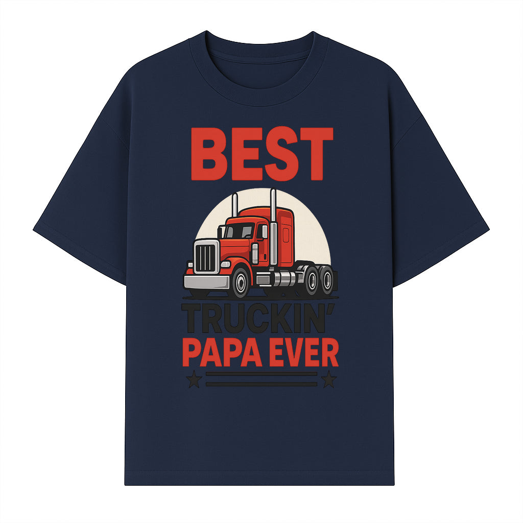 Best Truckin' Papa Ever T-Shirt | Gift for Truck Drivers | Father's Day Apparel | Red Truck Graphic Tee - T-shirt 1758556406645.jpg