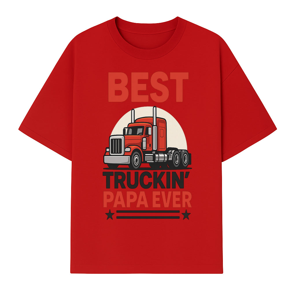 Best Truckin' Papa Ever T-Shirt | Gift for Truck Drivers | Father's Day Apparel | Red Truck Graphic Tee - T-shirt 1758556406758.jpg