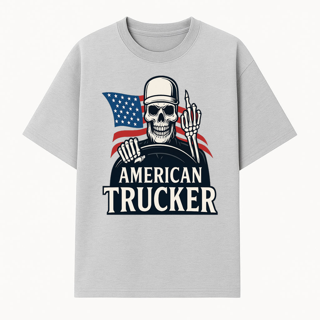American Trucker Skeleton Graphic Tee - Bold Skull Design with Flag Print for Truck Drivers and Cycling Enthusiasts - T-shirt 1758556406980.jpg