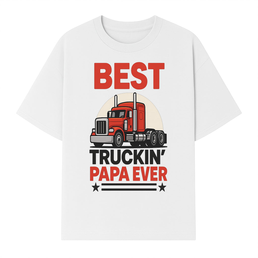 Best Truckin' Papa Ever T-Shirt | Gift for Truck Drivers | Father's Day Apparel | Red Truck Graphic Tee - T-shirt 1758556406993.jpg