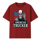 American Trucker Skeleton Graphic Tee - Bold Skull Design with Flag Print for Truck Drivers and Cycling Enthusiasts - T-shirt 1758556407908.jpg