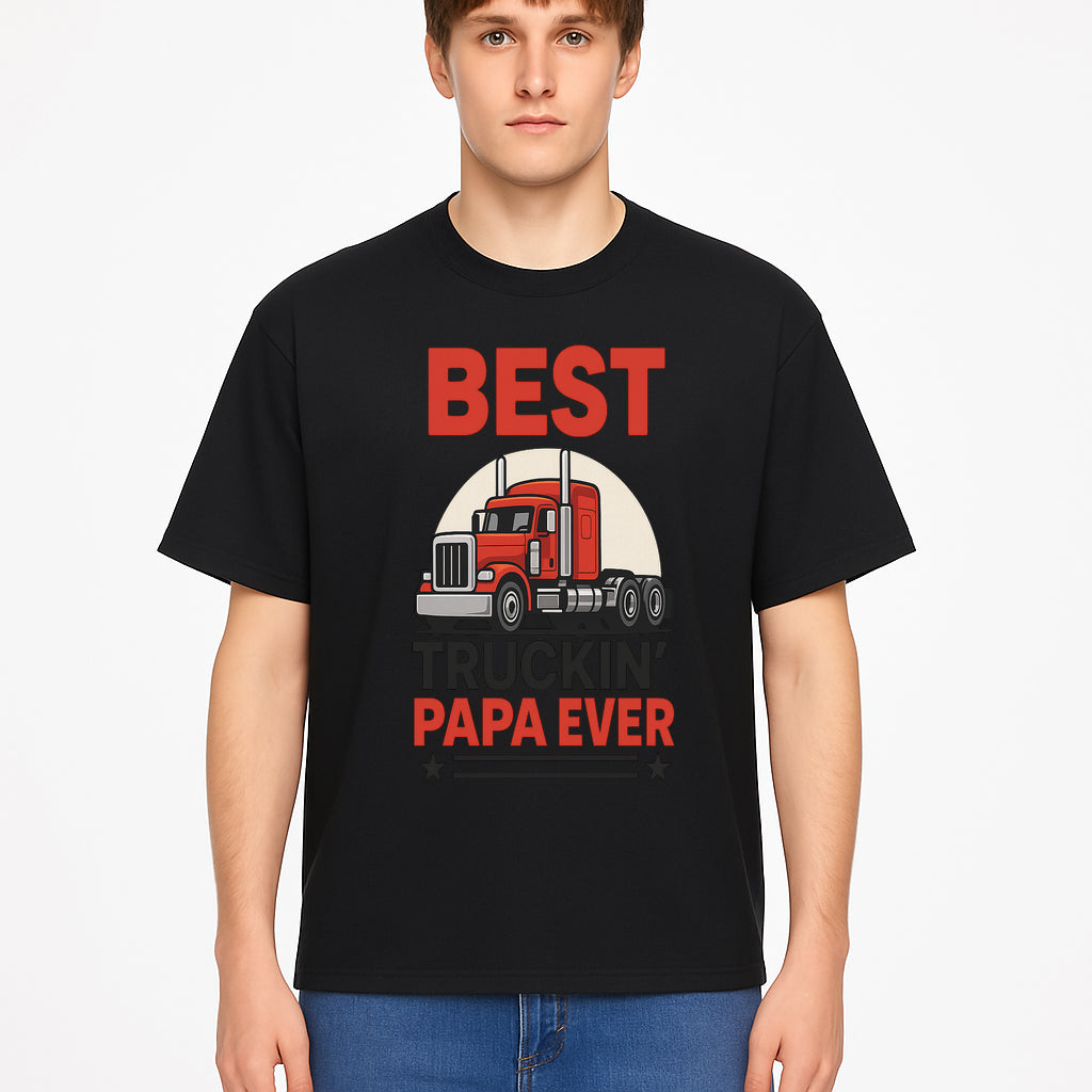 Best Truckin' Papa Ever T-Shirt | Gift for Truck Drivers | Father's Day Apparel | Red Truck Graphic Tee - T-shirt 1758556408113.jpg