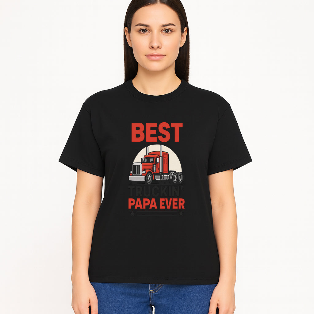 Best Truckin' Papa Ever T-Shirt | Gift for Truck Drivers | Father's Day Apparel | Red Truck Graphic Tee - T-shirt 1758556408251.jpg