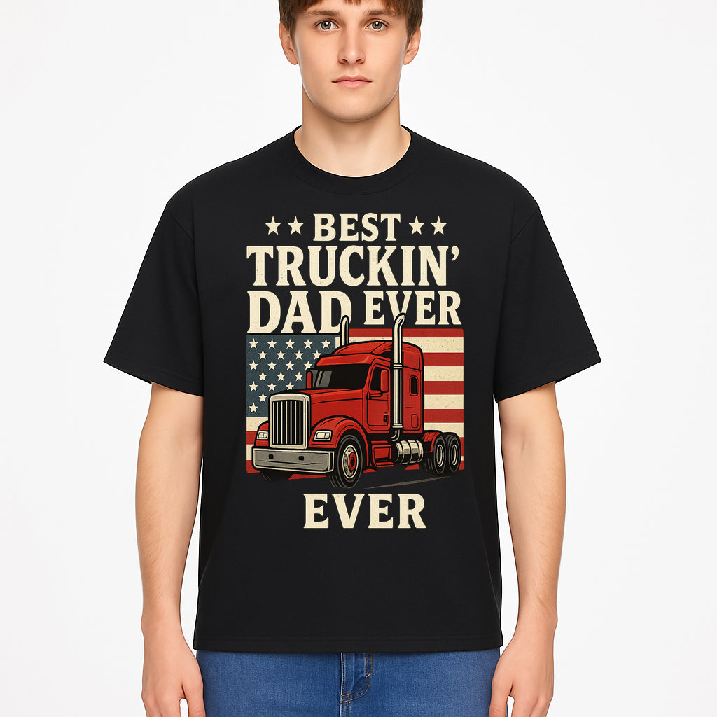 Best Truckin' Dad Ever Retro American Flag T-Shirt, Truck Driver Gift Tee, Father's Day Apparel for Dad - T-shirt 1758556409217.jpg