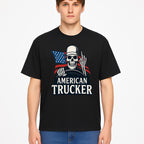American Trucker Skeleton Graphic Tee - Bold Skull Design with Flag Print for Truck Drivers and Cycling Enthusiasts - T-shirt 1758556409556.jpg