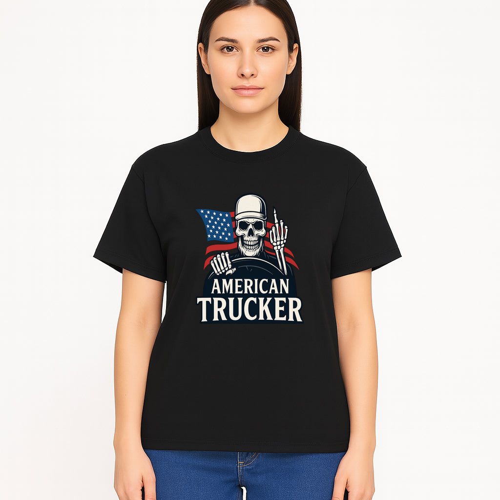 American Trucker Skeleton Graphic Tee - Bold Skull Design with Flag Print for Truck Drivers and Cycling Enthusiasts - T-shirt 1758556409713.jpg