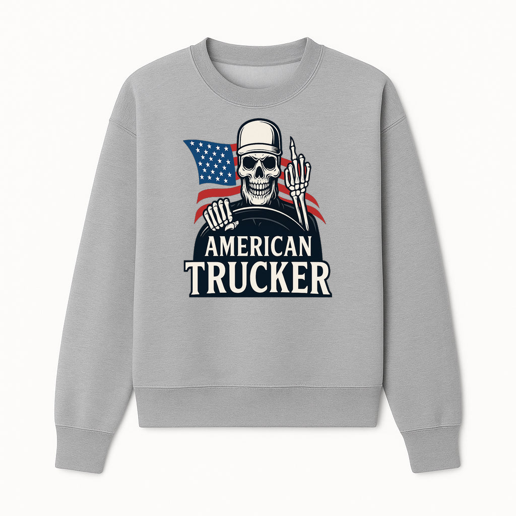 American Trucker Skeleton Graphic Tee - Bold Skull Design with Flag Print for Truck Drivers and Cycling Enthusiasts - Sweatshirt 1758556409850.jpg