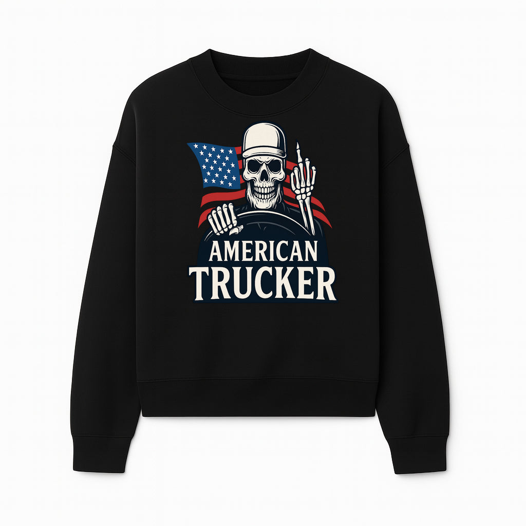 American Trucker Skeleton Graphic Tee - Bold Skull Design with Flag Print for Truck Drivers and Cycling Enthusiasts - Sweatshirt 1758556409988.jpg