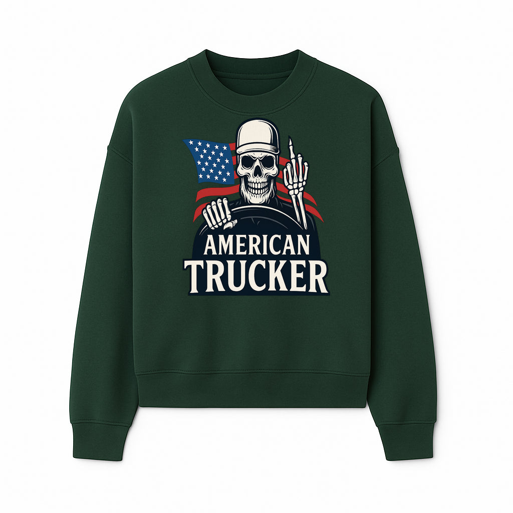American Trucker Skeleton Graphic Tee - Bold Skull Design with Flag Print for Truck Drivers and Cycling Enthusiasts - Sweatshirt 1758556410260.jpg