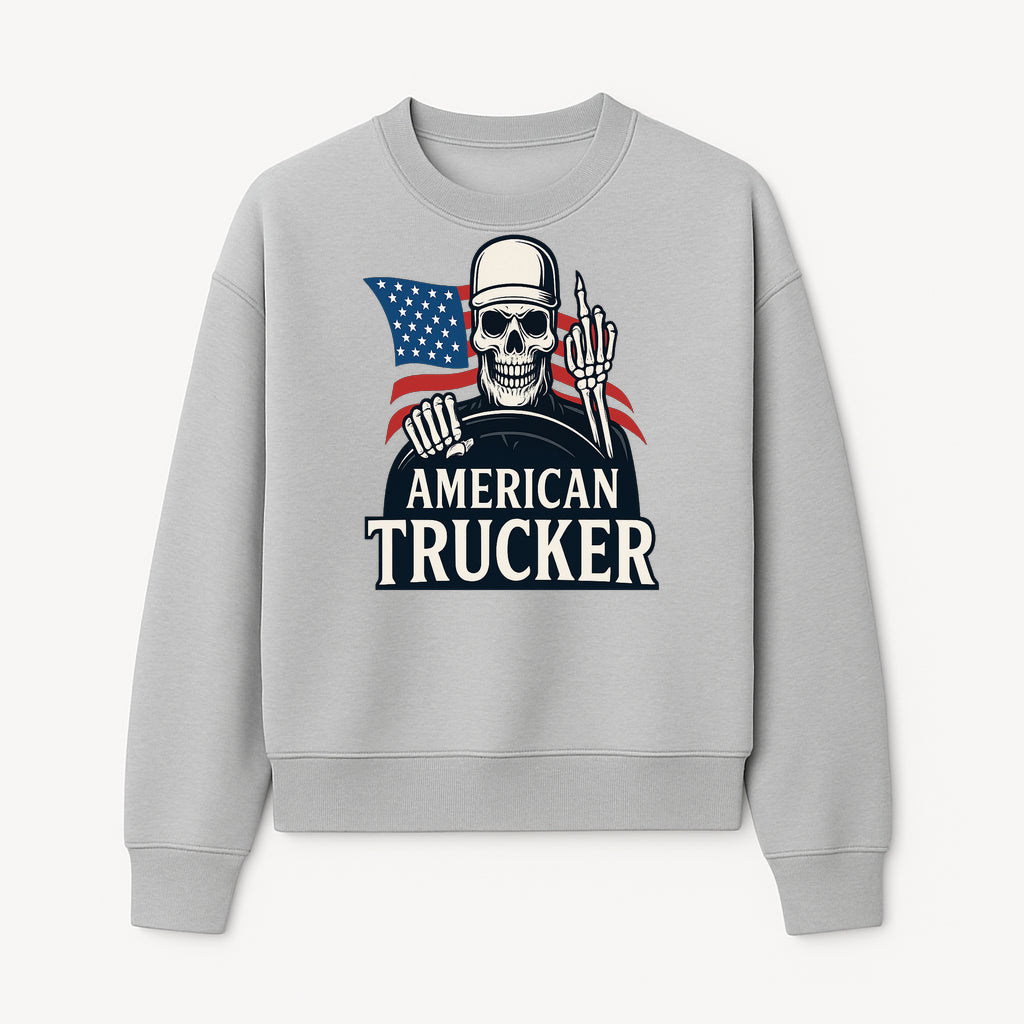 American Trucker Skeleton Graphic Tee - Bold Skull Design with Flag Print for Truck Drivers and Cycling Enthusiasts - Sweatshirt 1758556410393.jpg