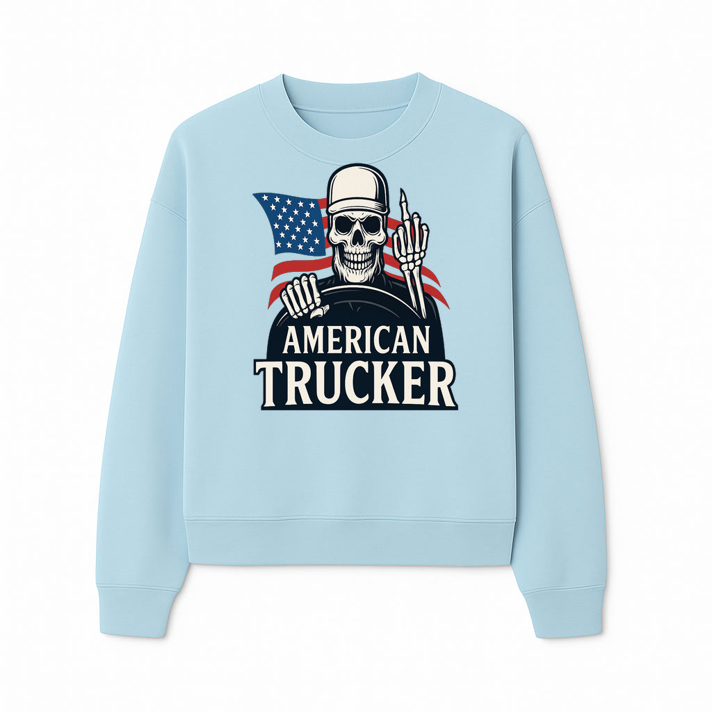 American Trucker Skeleton Graphic Tee - Bold Skull Design with Flag Print for Truck Drivers and Cycling Enthusiasts - Sweatshirt 1758556410550.jpg