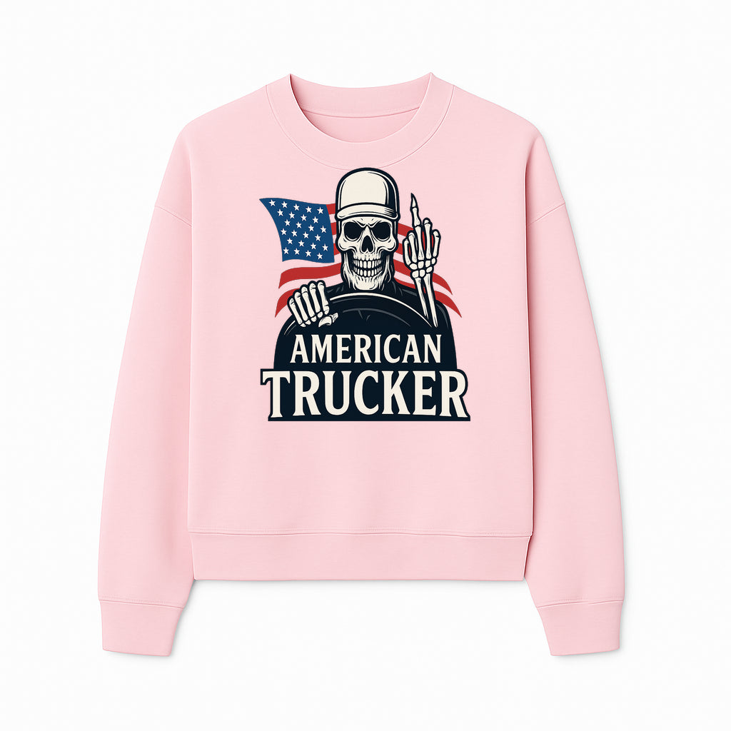 American Trucker Skeleton Graphic Tee - Bold Skull Design with Flag Print for Truck Drivers and Cycling Enthusiasts - Sweatshirt 1758556410717.jpg