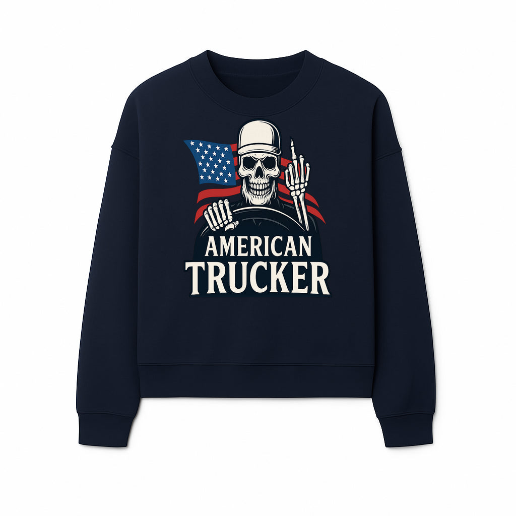 American Trucker Skeleton Graphic Tee - Bold Skull Design with Flag Print for Truck Drivers and Cycling Enthusiasts - Sweatshirt 1758556410969.jpg
