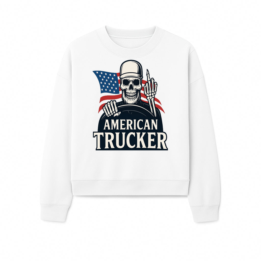American Trucker Skeleton Graphic Tee - Bold Skull Design with Flag Print for Truck Drivers and Cycling Enthusiasts - Sweatshirt 1758556411403.jpg