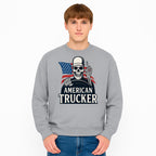 American Trucker Skeleton Graphic Tee - Bold Skull Design with Flag Print for Truck Drivers and Cycling Enthusiasts - Sweatshirt 1758556412535.jpg