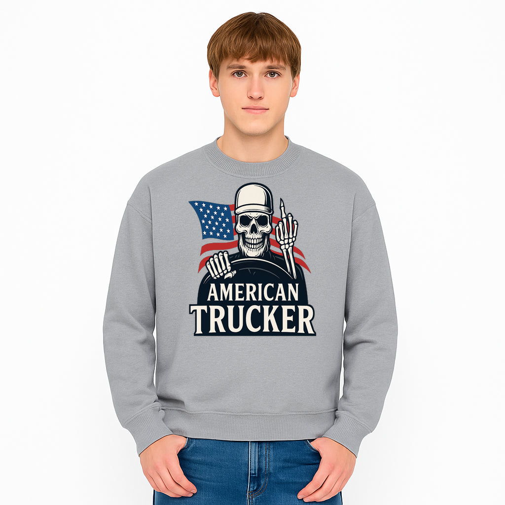 American Trucker Skeleton Graphic Tee - Bold Skull Design with Flag Print for Truck Drivers and Cycling Enthusiasts - Sweatshirt 1758556412535.jpg