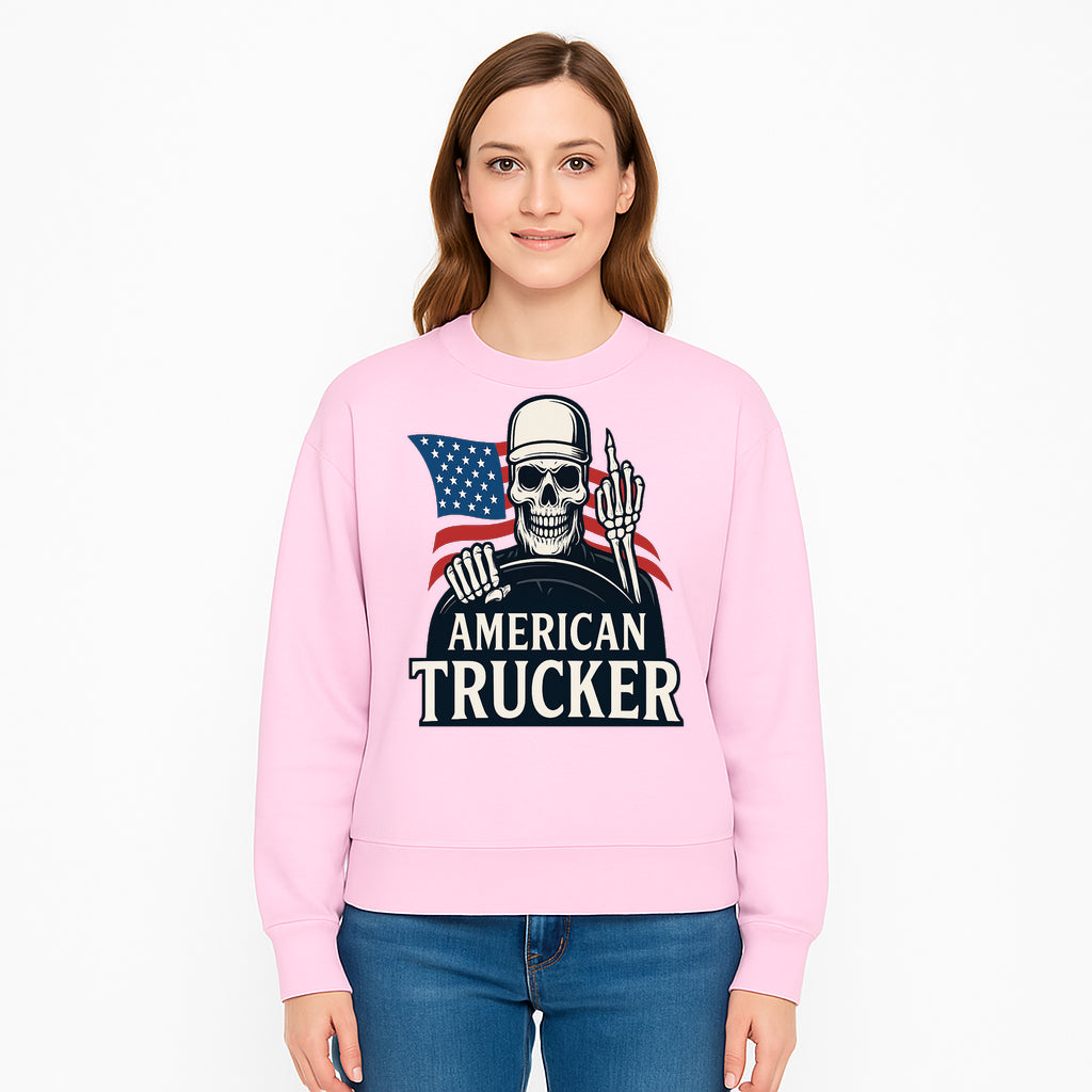 American Trucker Skeleton Graphic Tee - Bold Skull Design with Flag Print for Truck Drivers and Cycling Enthusiasts - Sweatshirt 1758556412685.jpg
