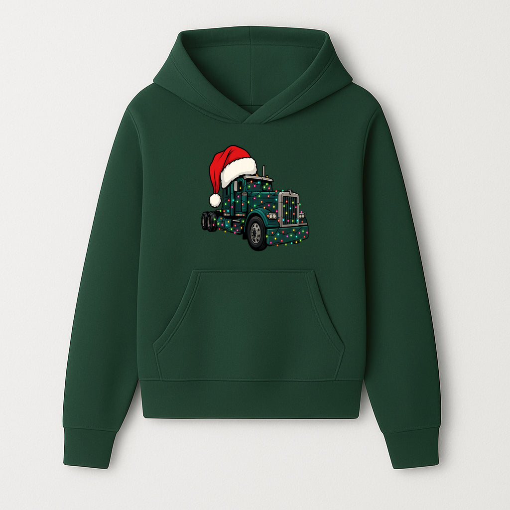 Christmas Truck Design with Lights and Santa Hat, Festive Holiday Decor for Truck Lovers, Winter Truck Art Print, Merry Christmas Gift - Hoodie 1758556421824.jpg