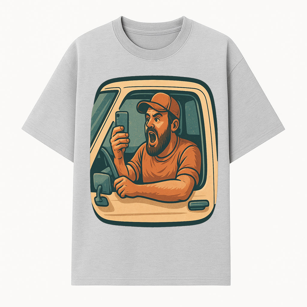 Angry Driver Graphic Tee - Humorous T-Shirt for Car Lovers & Drivers - Vintage Style Angry Man with Phone Design - T-shirt 1758556422612.jpg