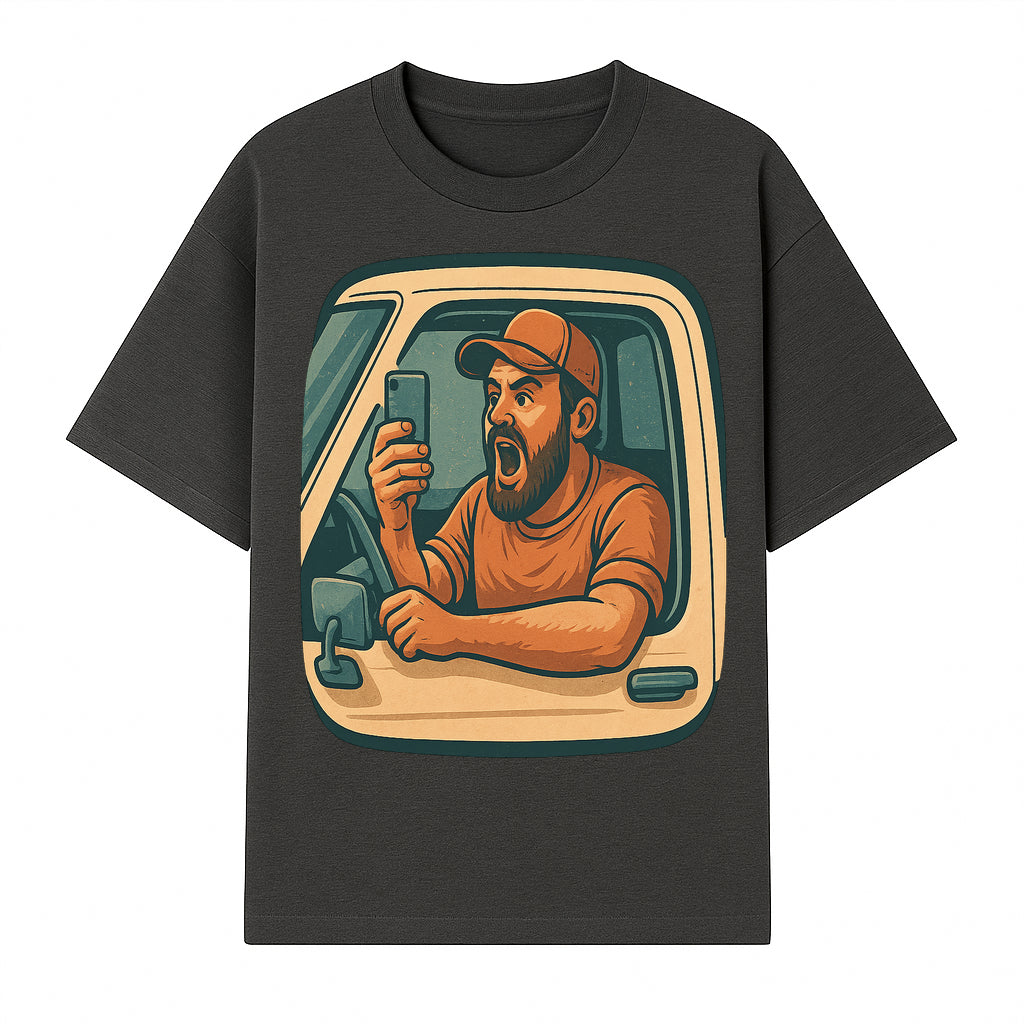 Angry Driver Graphic Tee - Humorous T-Shirt for Car Lovers & Drivers - Vintage Style Angry Man with Phone Design - T-shirt 1758556422860.jpg