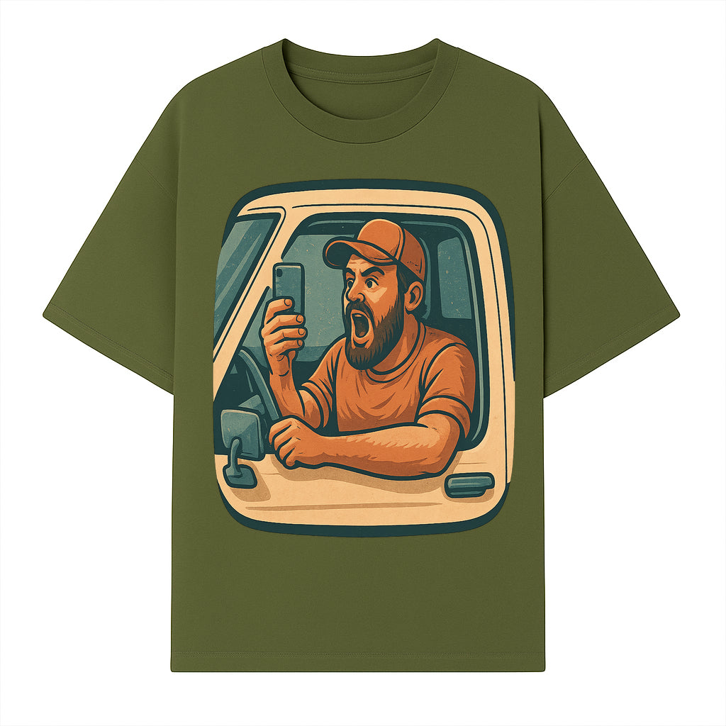 Angry Driver Graphic Tee - Humorous T-Shirt for Car Lovers & Drivers - Vintage Style Angry Man with Phone Design - T-shirt 1758556423001.jpg