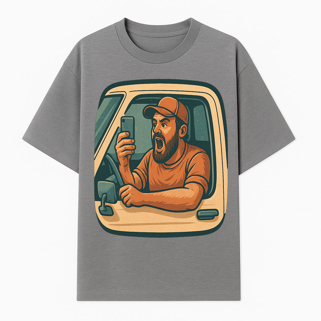 Angry Driver Graphic Tee - Humorous T-Shirt for Car Lovers & Drivers - Vintage Style Angry Man with Phone Design - T-shirt 1758556423111.jpg