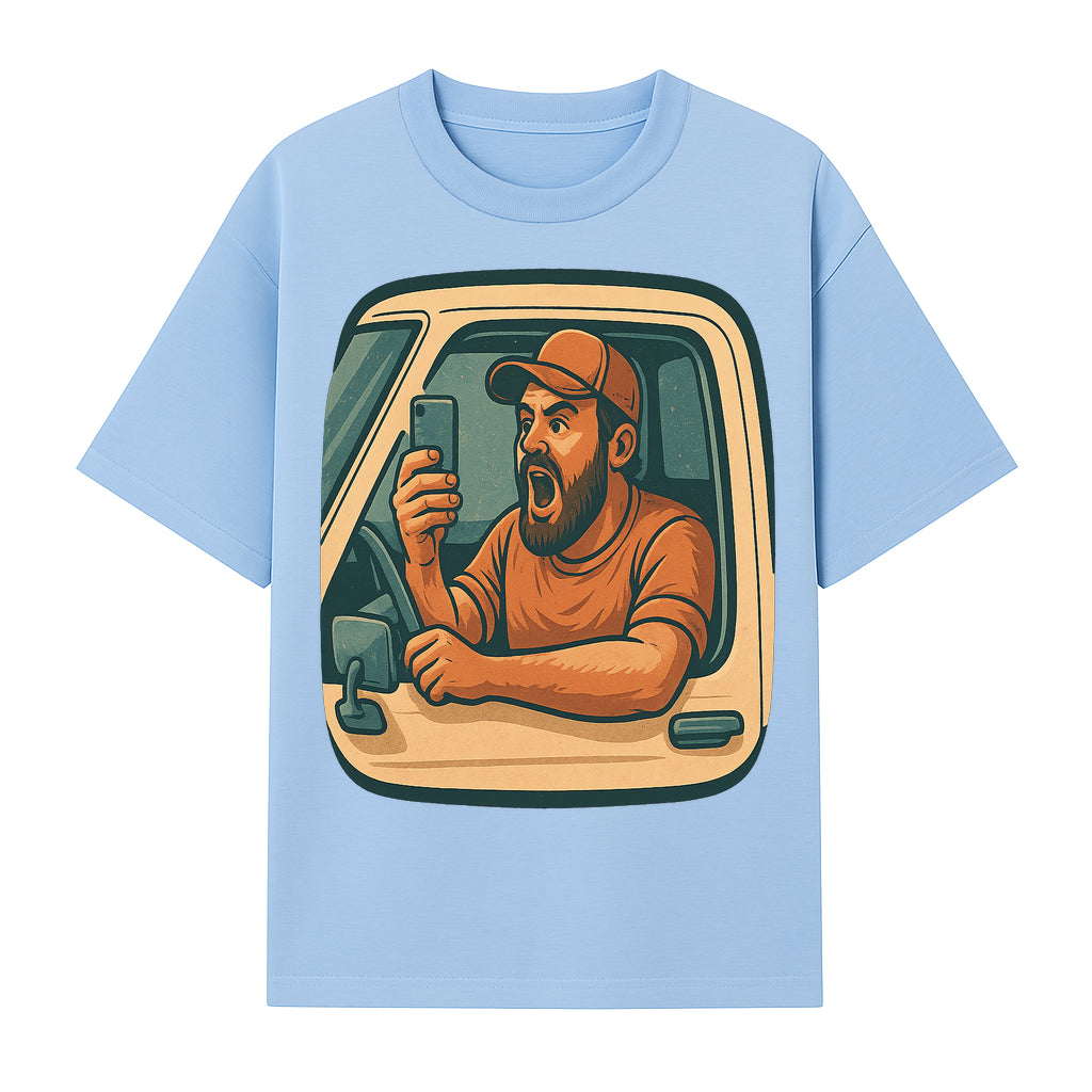 Angry Driver Graphic Tee - Humorous T-Shirt for Car Lovers & Drivers - Vintage Style Angry Man with Phone Design - T-shirt 1758556423256.jpg