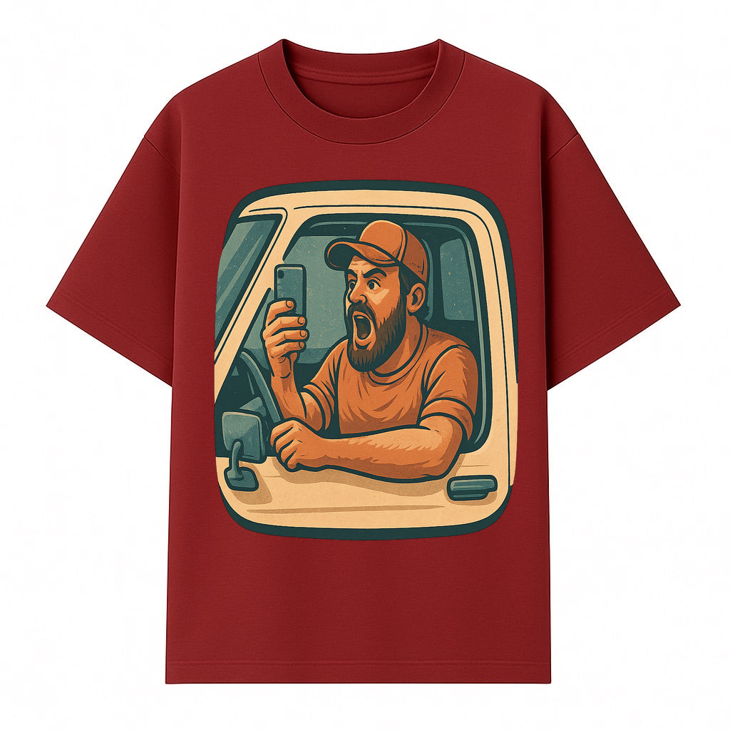 Angry Driver Graphic Tee - Humorous T-Shirt for Car Lovers & Drivers - Vintage Style Angry Man with Phone Design - T-shirt 1758556423529.jpg