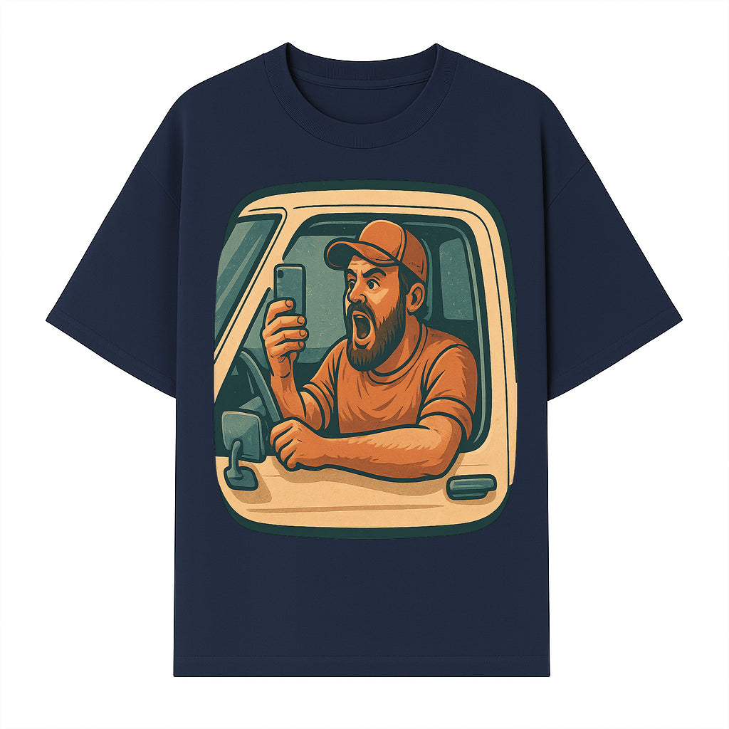 Angry Driver Graphic Tee - Humorous T-Shirt for Car Lovers & Drivers - Vintage Style Angry Man with Phone Design - T-shirt 1758556423655.jpg