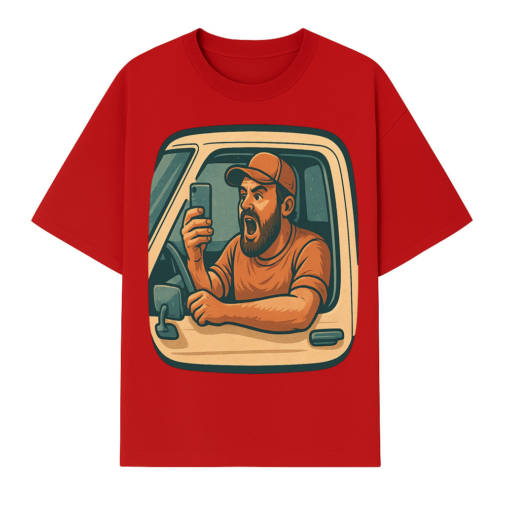 Angry Driver Graphic Tee - Humorous T-Shirt for Car Lovers & Drivers - Vintage Style Angry Man with Phone Design - T-shirt 1758556423755.jpg