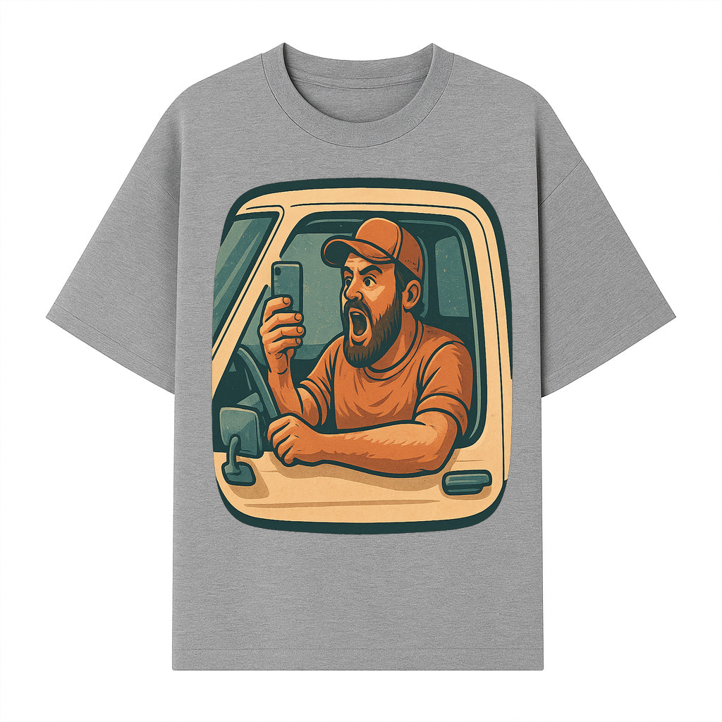 Angry Driver Graphic Tee - Humorous T-Shirt for Car Lovers & Drivers - Vintage Style Angry Man with Phone Design - T-shirt 1758556423871.jpg