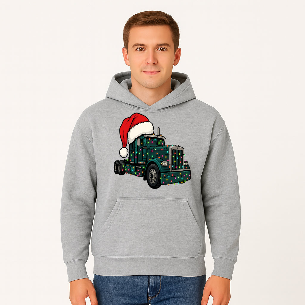 Christmas Truck Design with Lights and Santa Hat, Festive Holiday Decor for Truck Lovers, Winter Truck Art Print, Merry Christmas Gift - Hoodie 1758556423941.jpg
