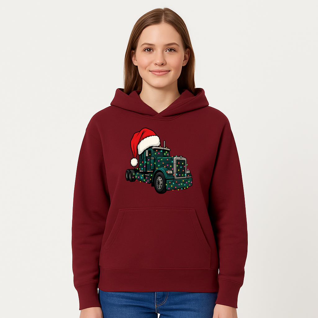 Christmas Truck Design with Lights and Santa Hat, Festive Holiday Decor for Truck Lovers, Winter Truck Art Print, Merry Christmas Gift - Hoodie 1758556424084.jpg