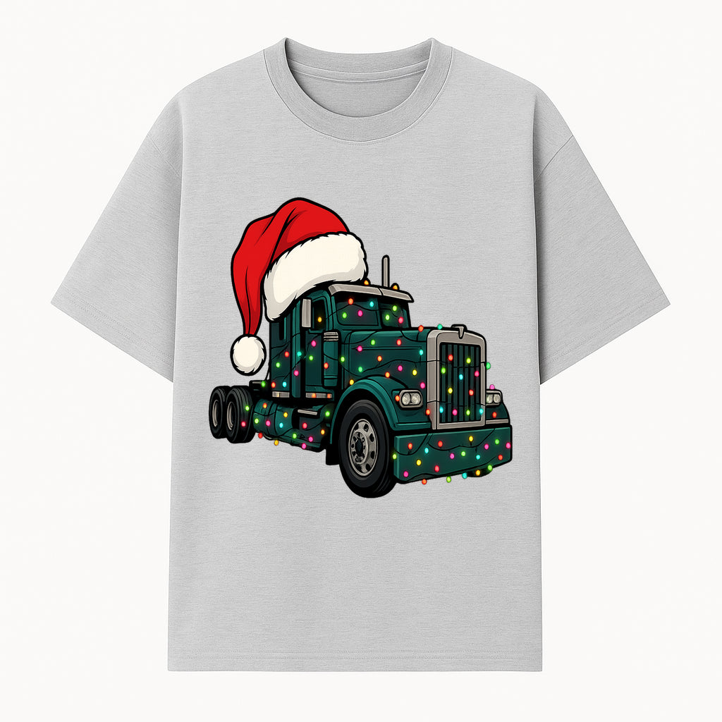 Christmas Truck Design with Lights and Santa Hat, Festive Holiday Decor for Truck Lovers, Winter Truck Art Print, Merry Christmas Gift - T-shirt 1758556424294.jpg