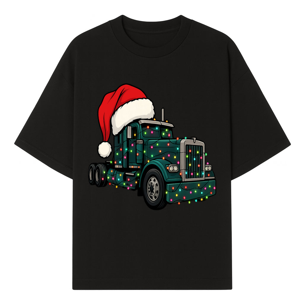 Christmas Truck Design with Lights and Santa Hat, Festive Holiday Decor for Truck Lovers, Winter Truck Art Print, Merry Christmas Gift - T-shirt 1758556424433.jpg