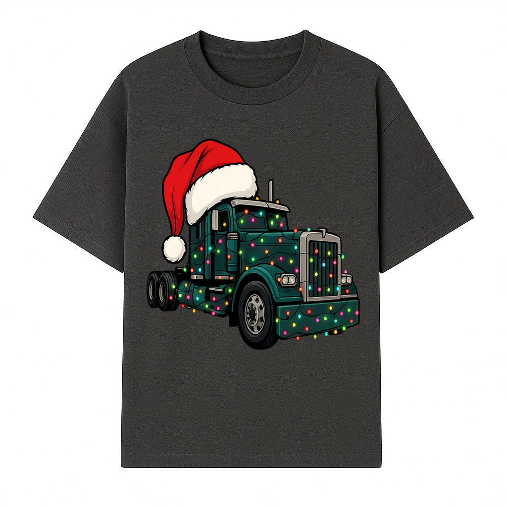 Christmas Truck Design with Lights and Santa Hat, Festive Holiday Decor for Truck Lovers, Winter Truck Art Print, Merry Christmas Gift - T-shirt 1758556424563.jpg