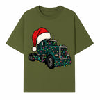 Christmas Truck Design with Lights and Santa Hat, Festive Holiday Decor for Truck Lovers, Winter Truck Art Print, Merry Christmas Gift - T-shirt 1758556424685.jpg