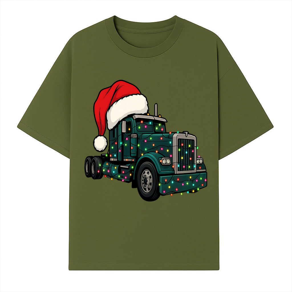 Christmas Truck Design with Lights and Santa Hat, Festive Holiday Decor for Truck Lovers, Winter Truck Art Print, Merry Christmas Gift - T-shirt 1758556424685.jpg
