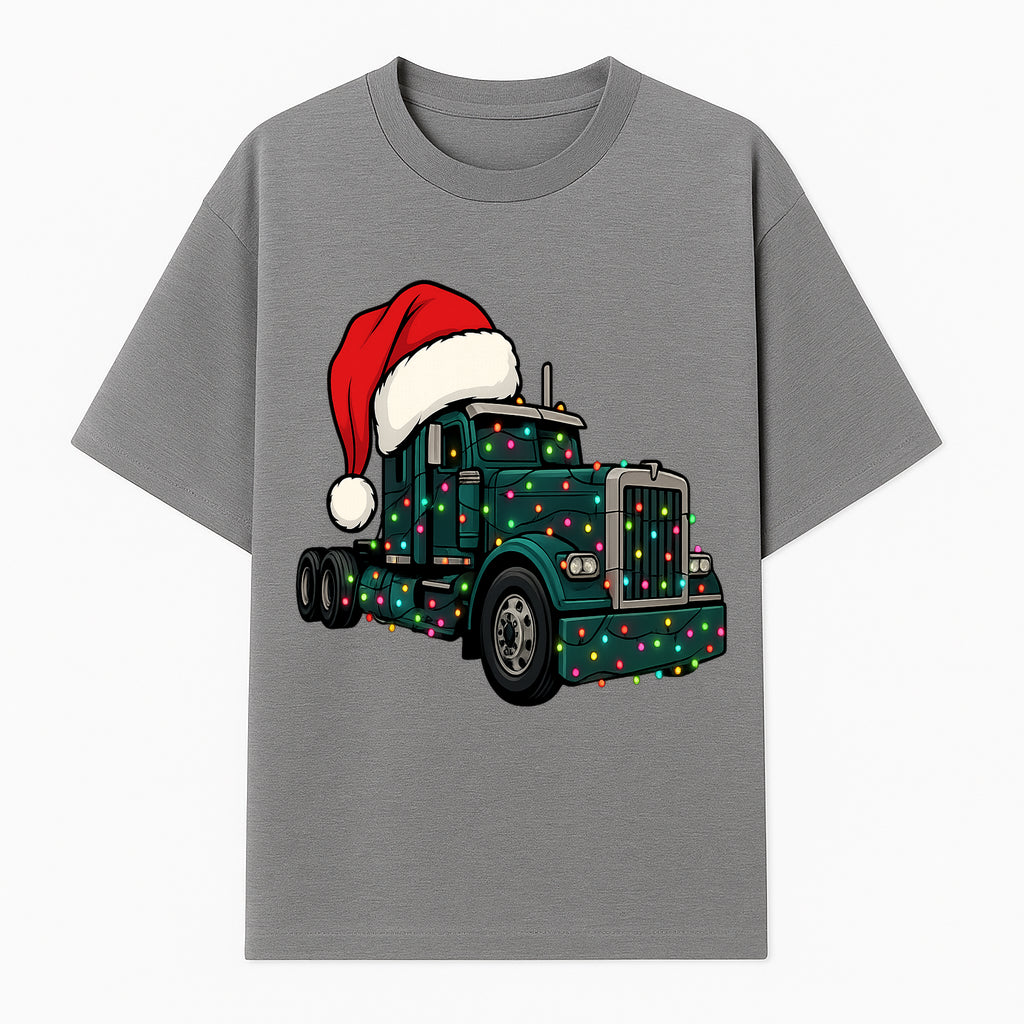 Christmas Truck Design with Lights and Santa Hat, Festive Holiday Decor for Truck Lovers, Winter Truck Art Print, Merry Christmas Gift - T-shirt 1758556424796.jpg