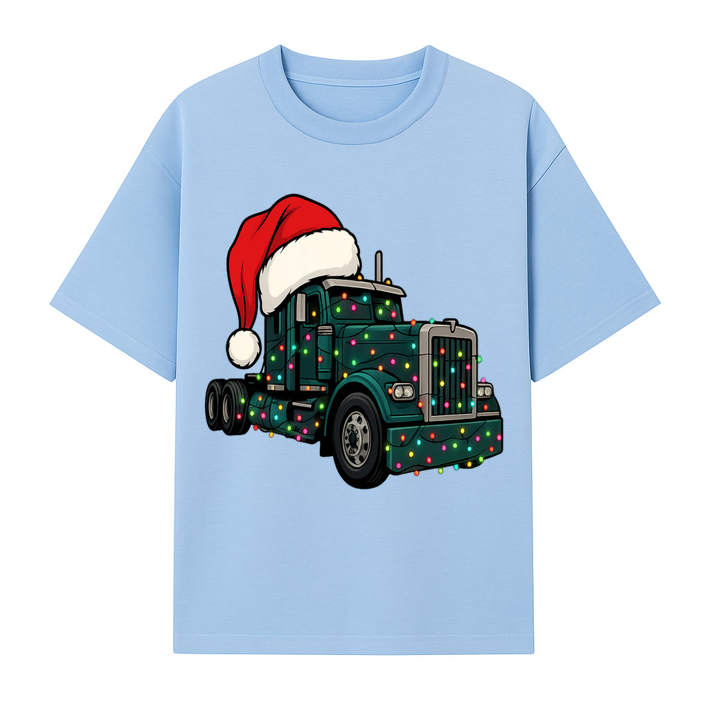 Christmas Truck Design with Lights and Santa Hat, Festive Holiday Decor for Truck Lovers, Winter Truck Art Print, Merry Christmas Gift - T-shirt 1758556424926.jpg